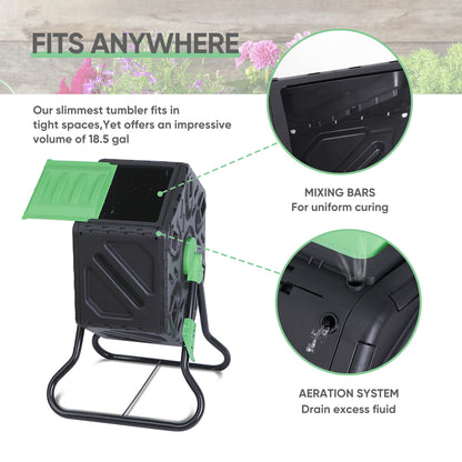 Large Chamber Compost Tumbler Composter with 2 Sliding Doors Fast-Working