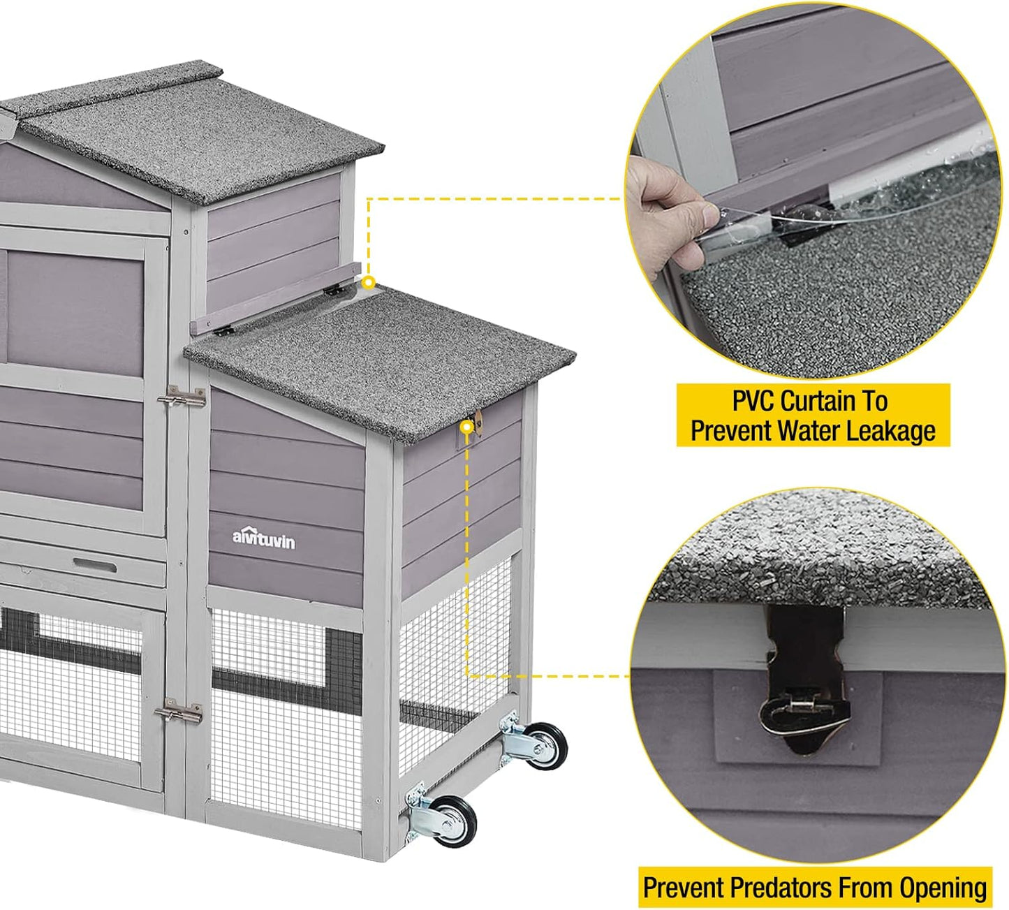 80in Chicken Coop Mobile Hen House Outdoor Wooden Poultry Cage with Wheels Nesting Box Run