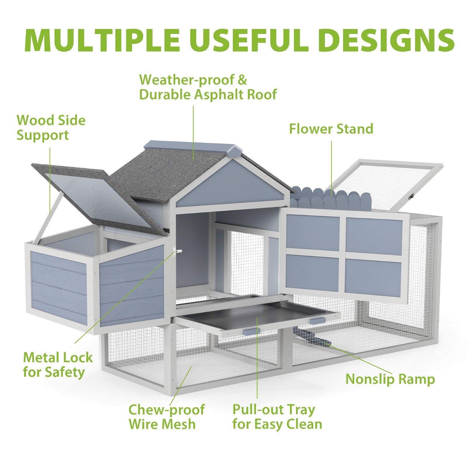 2-Tier Wood Chicken Coop, 80" Hen House w/ Nesting Box Resting Area Planter