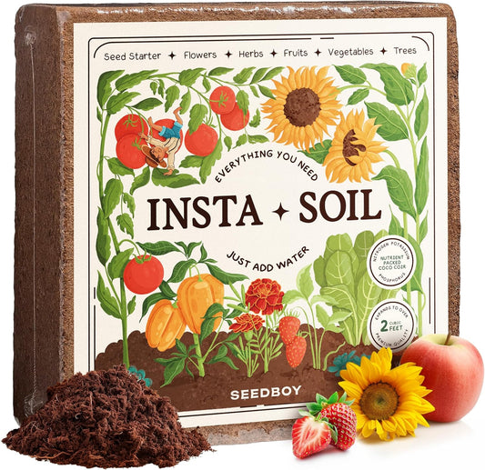 Instasoil™ Nutrient-Rich Potting Soil for Indoor/Outdoor Plants – Compressed Coco Coir– Just Add Water - Expands to 15 Gallons in 5 Minutes - Perfect for Herbs, Vegetables & Microgreens (10Lb Block)