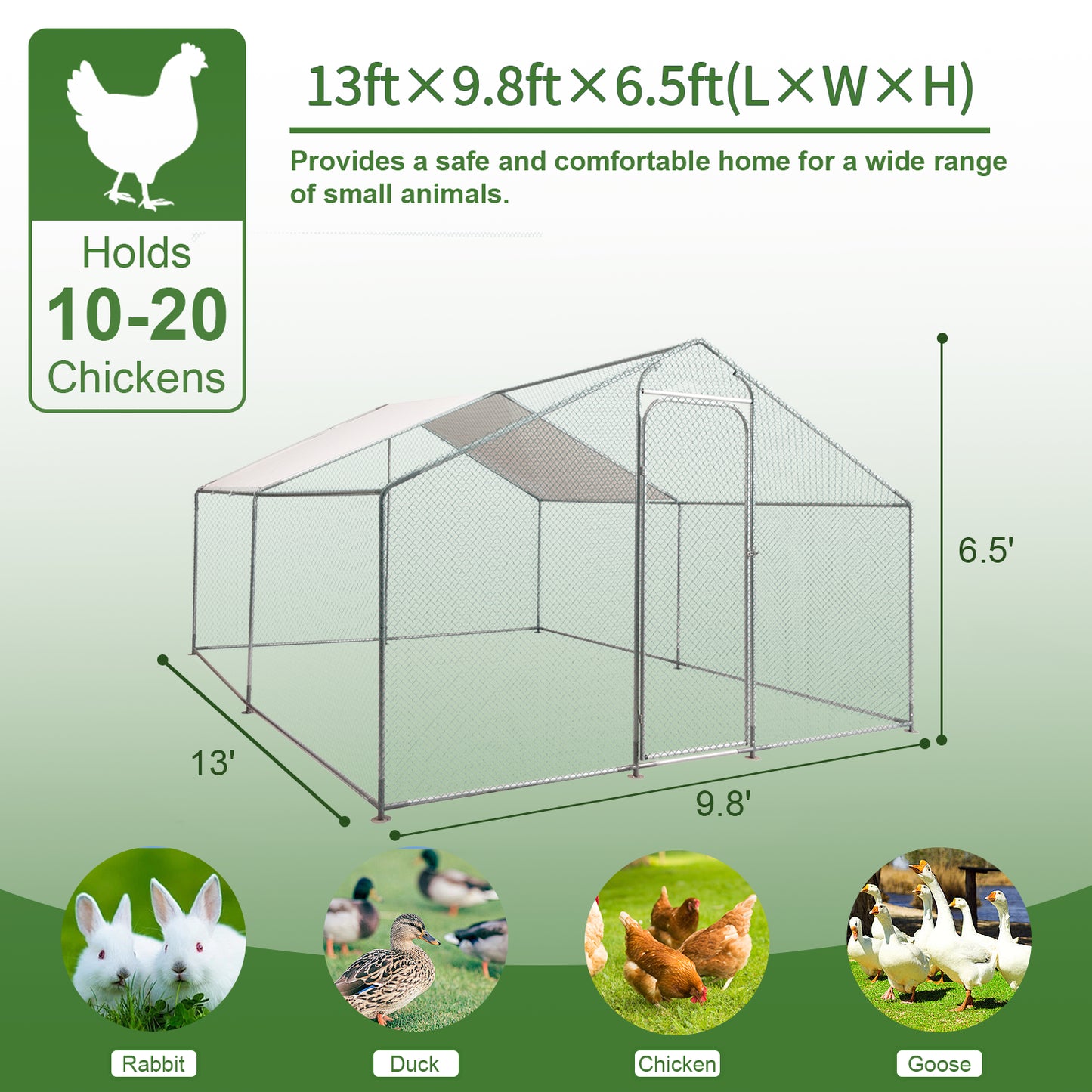 Large Metal Chicken Coop,Walk-in Hen House w/Cover,Poultr