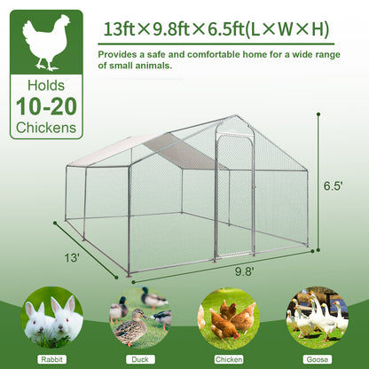 Large Metal Chicken Coop,Walk-in Hen House w/Cover,Poultr