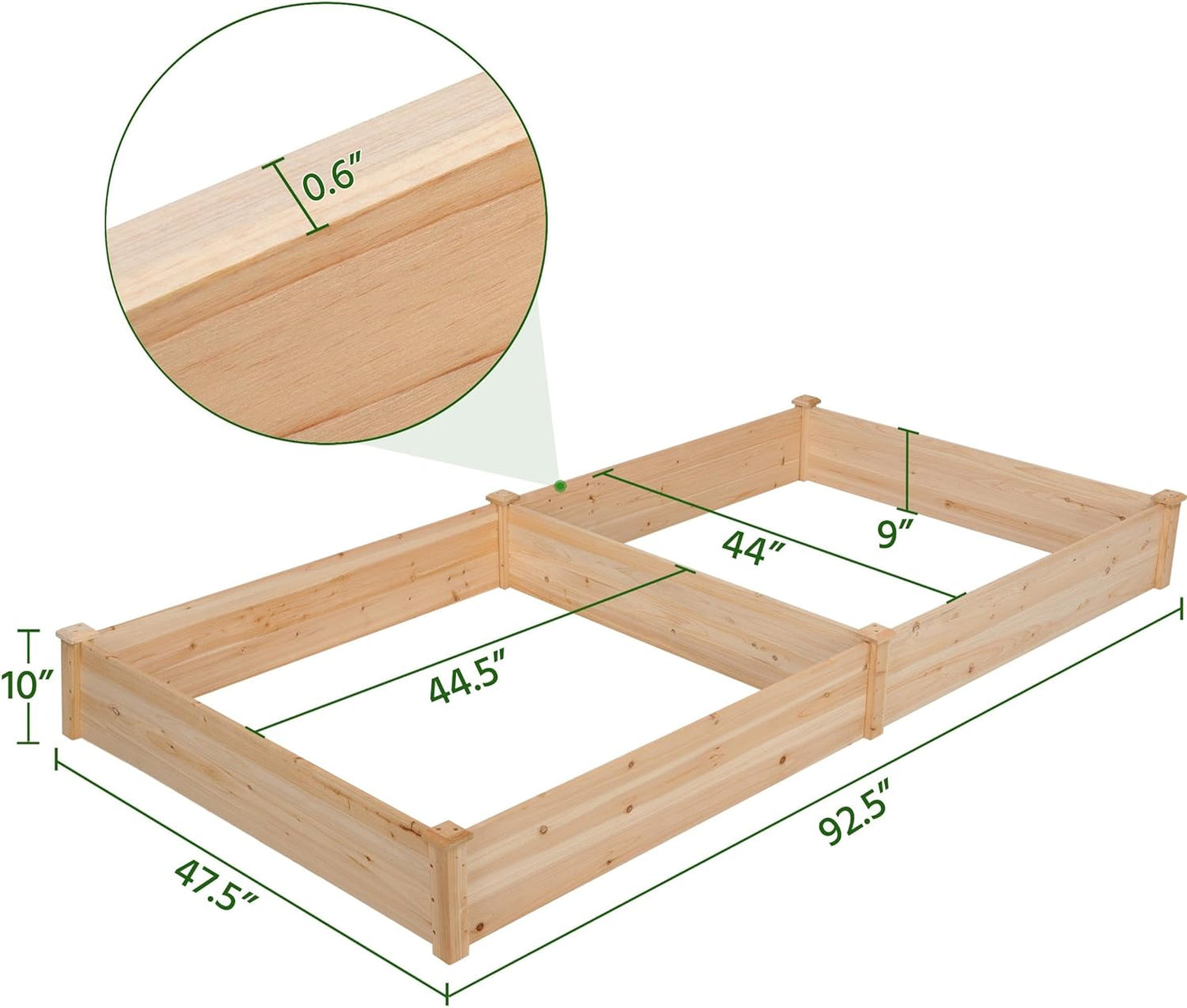 8×4ft Wooden Horticulture Raised Garden Bed Divisible Elevated Planting Planter Box for Flowers/Vegetables/Herbs in Backyard/Patio Outdoor, Natural Wood, 93 x 48 x 10in