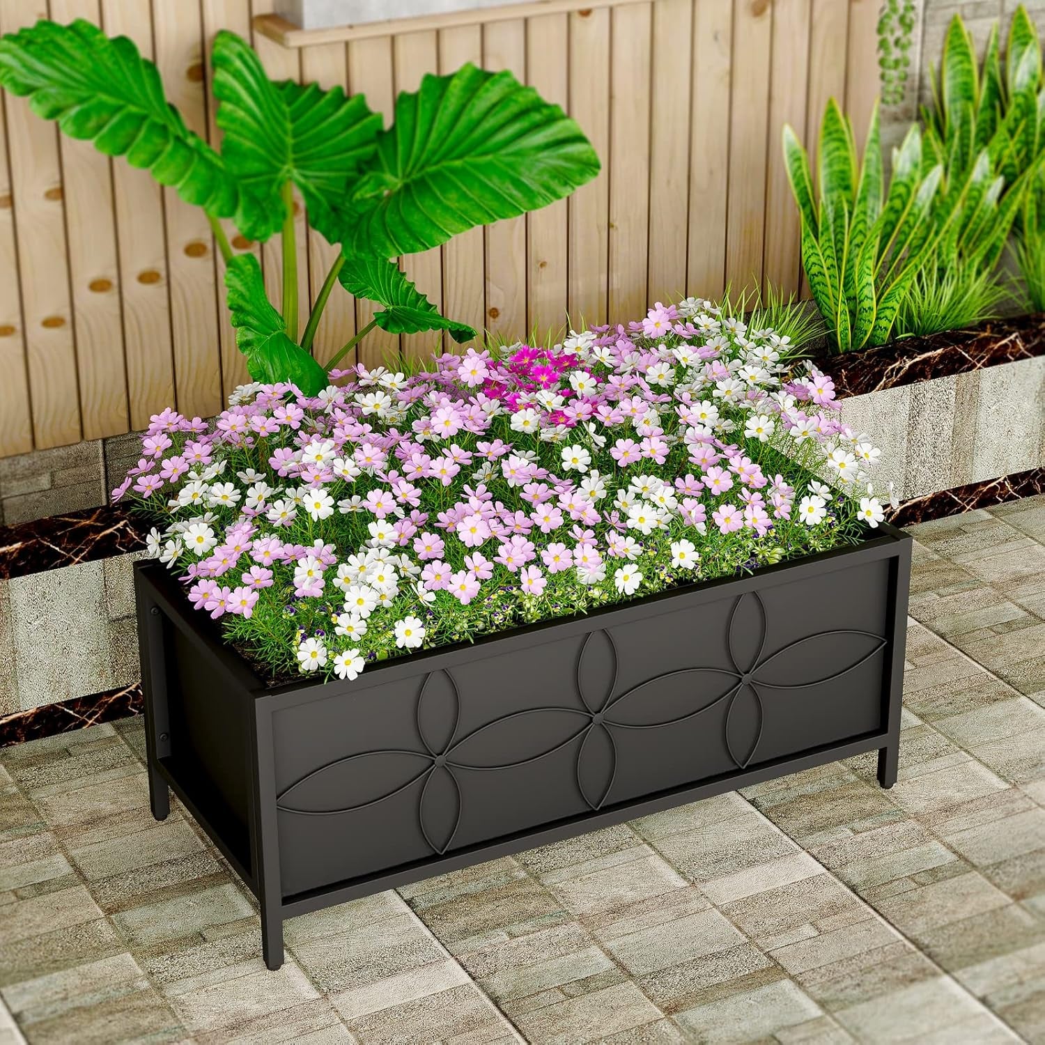 Sturdy Raised Garden Bed with Inner Fabric Liners for Vegetables Flower, Planter Box for Backyard Patio Balcony. Inner Size: 33.85x14.17x11 inch