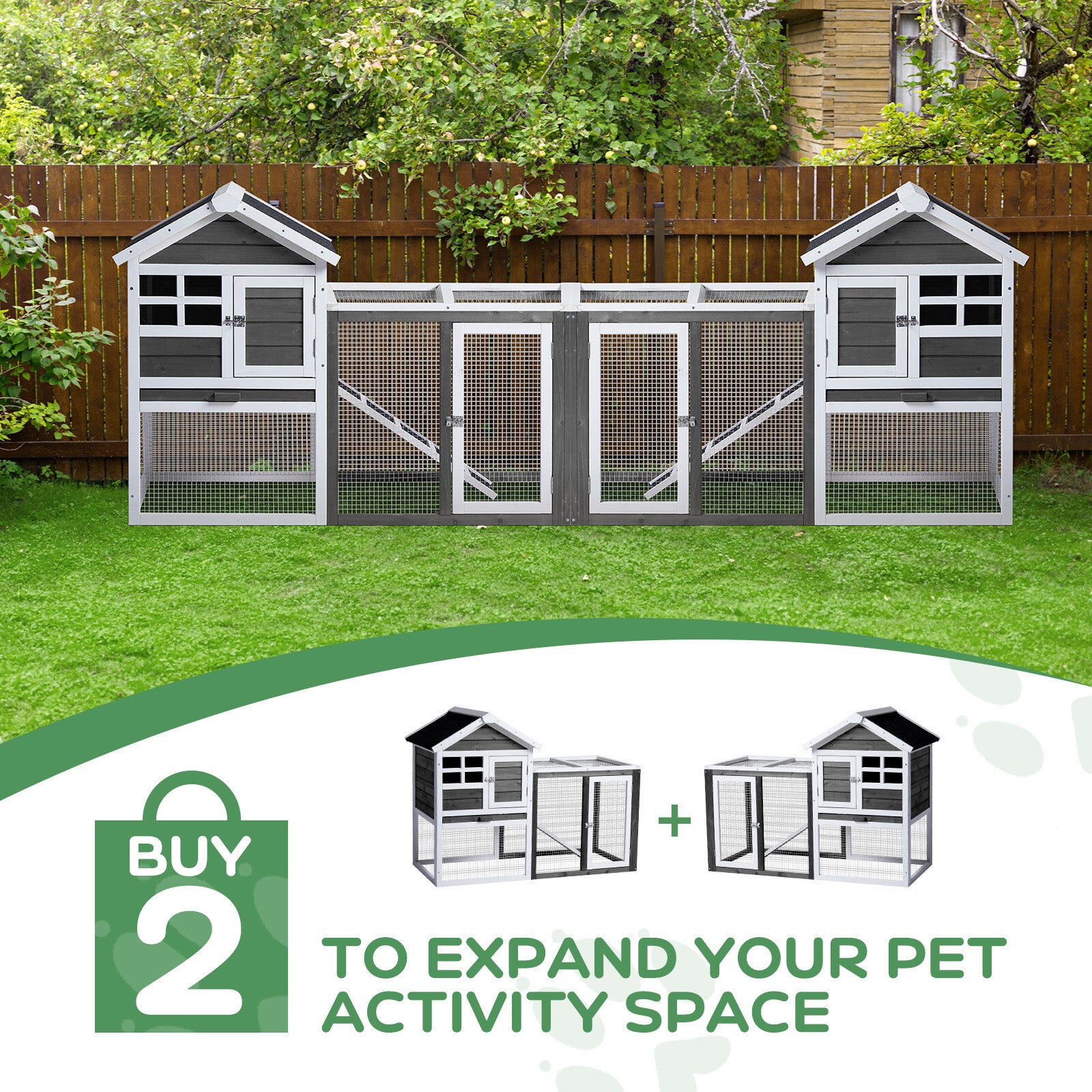 47" Wooden Rabbit Hutch Outdoor Chicken Coop Indoor Bunny Cage Pet House w/ Run