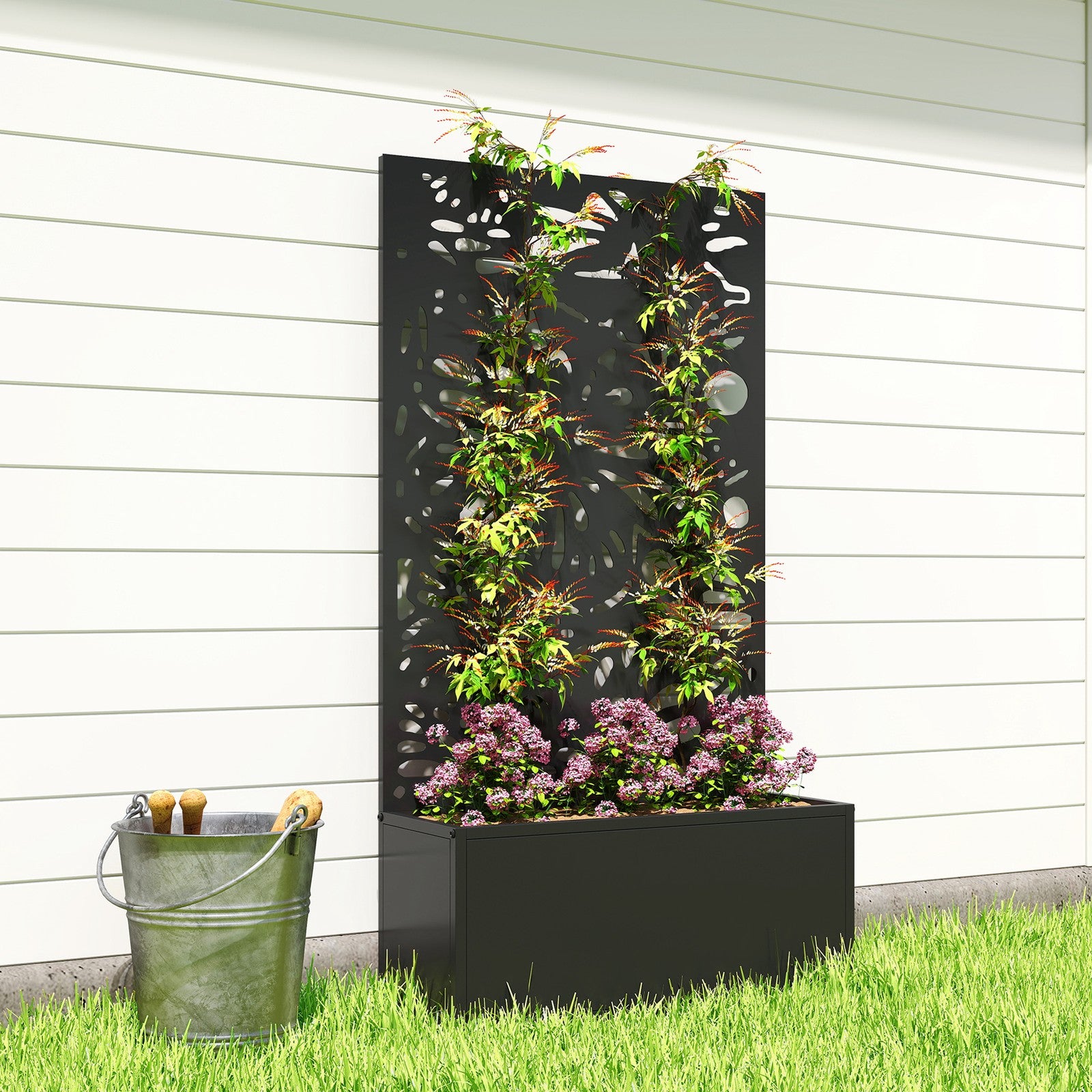 Metal Raised Garden Bed with Trellis, Outdoor Planter Box