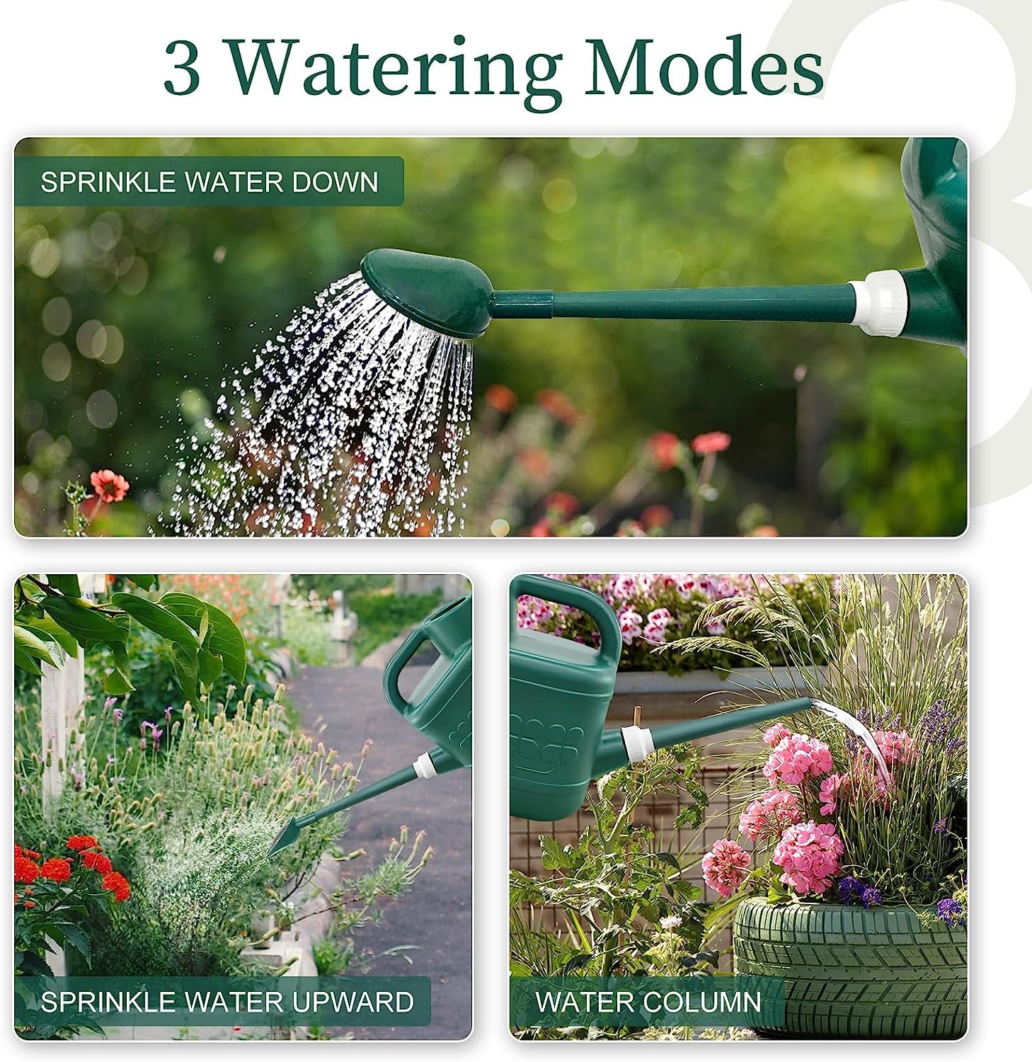 2 Gallon Watering Can for Outdoor Plants with Removable Long Spout and Stainless Steel Sprinkler Head, Large Plastic Watering Can for Garden Flowers Plants