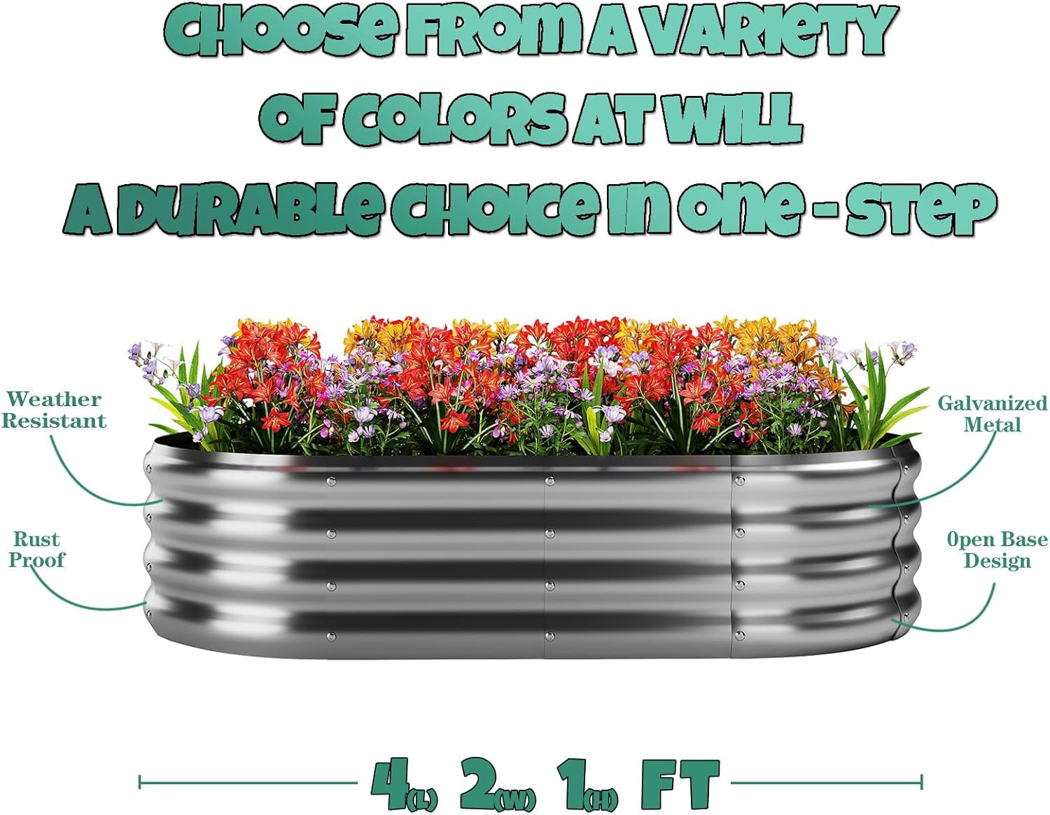 Galvanized Metal Planter Raised Garden Bed Kit for Gardening Outdoor，4x2x1ft Planter Grow Garden Box Raised Flower Bed