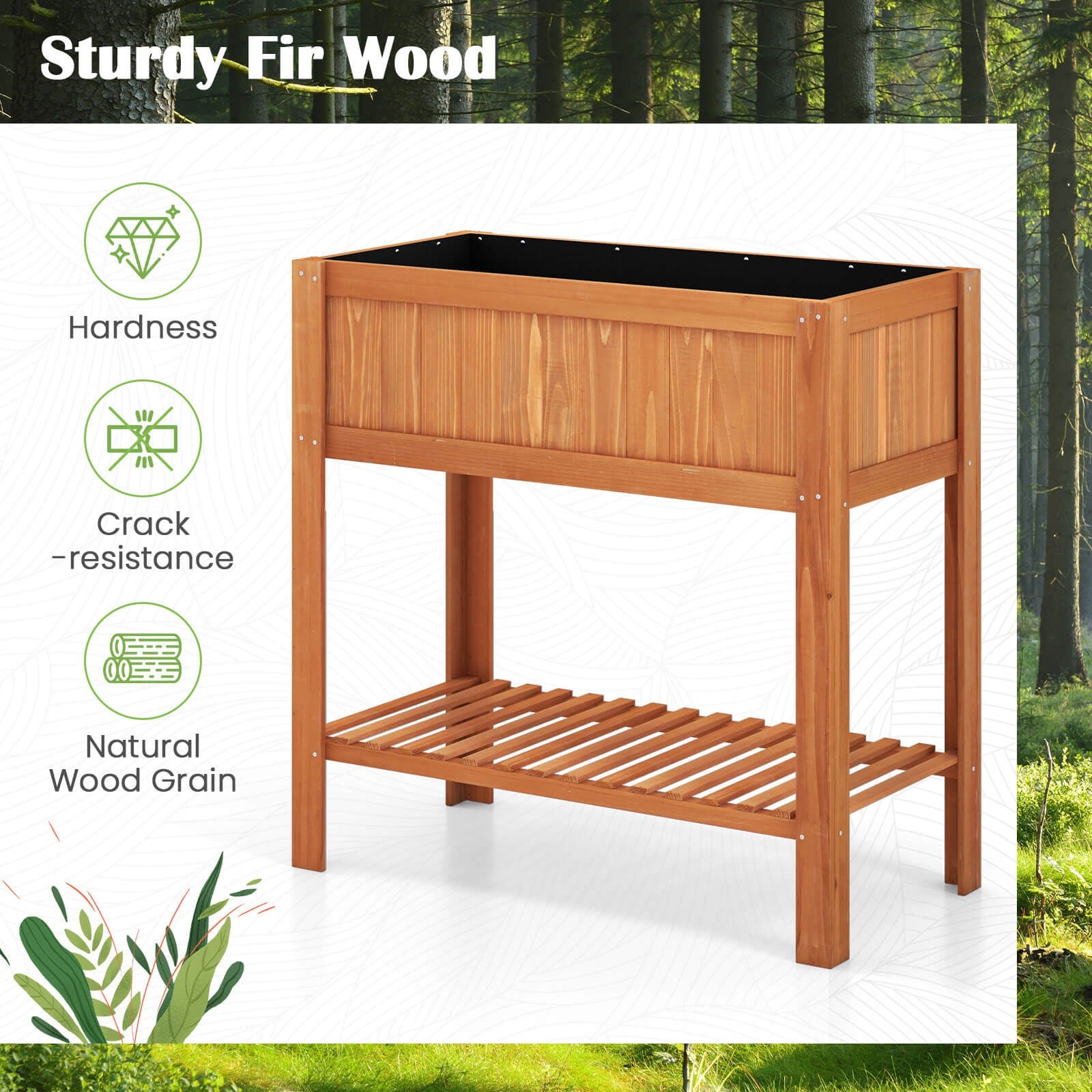 Raised Garden Bed Elevated Planter Box Shelf Standing Garden Herb Garden Wood