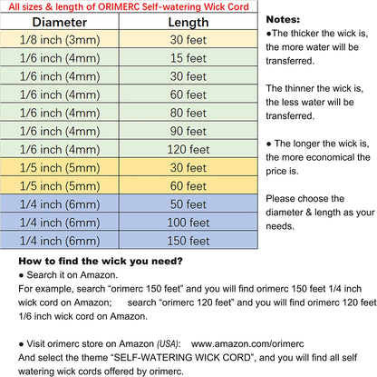 50ft 1/4 inch Plants Self Watering Capillary Wick Rope Cord DIY Vacation Potted Flower Sitter Hydroponic Wicking Planter Pot Garden Seeds Starting Seedling Automatic Waterer System Device Line