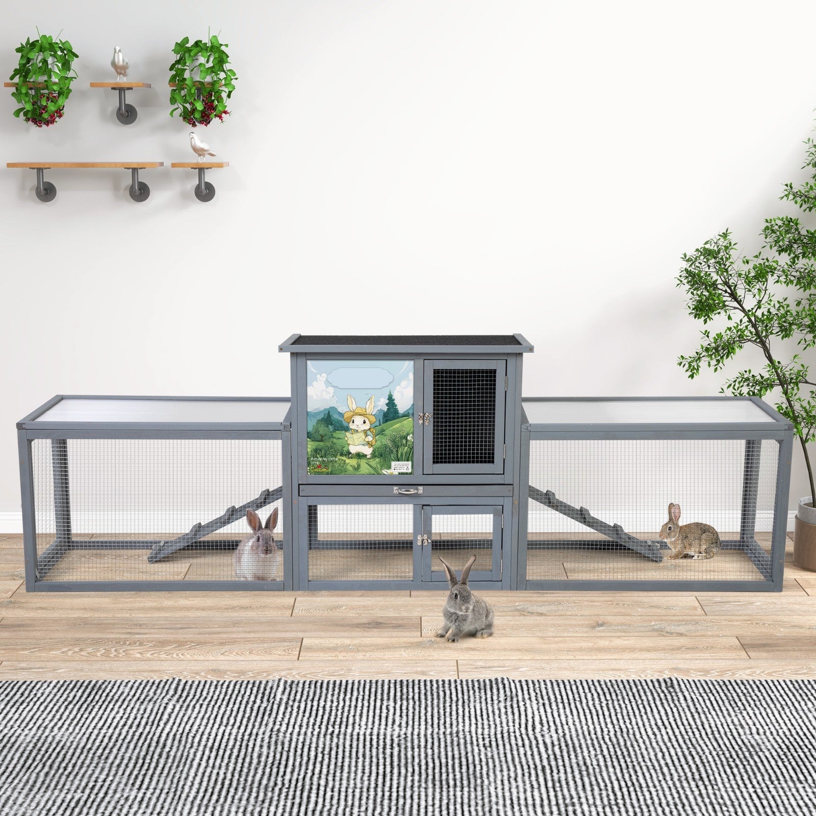 COZIWOW 94'' Large Wooden Rabbit Hutch with Pull Guinea Pig House Chincken Coop