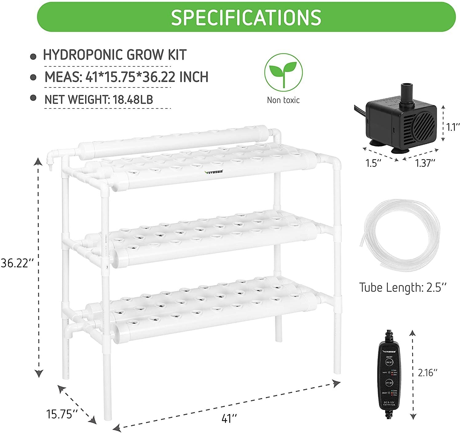 VIVOSUN Hydroponic Site Grow Kit Hydroponics System 36 54 72 90 108 Plant Sites