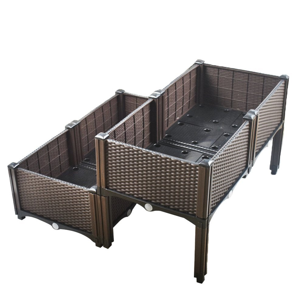 2 Pcs Rectangle  Raised Garden Bed Planter Box Flower Vegetables Planting