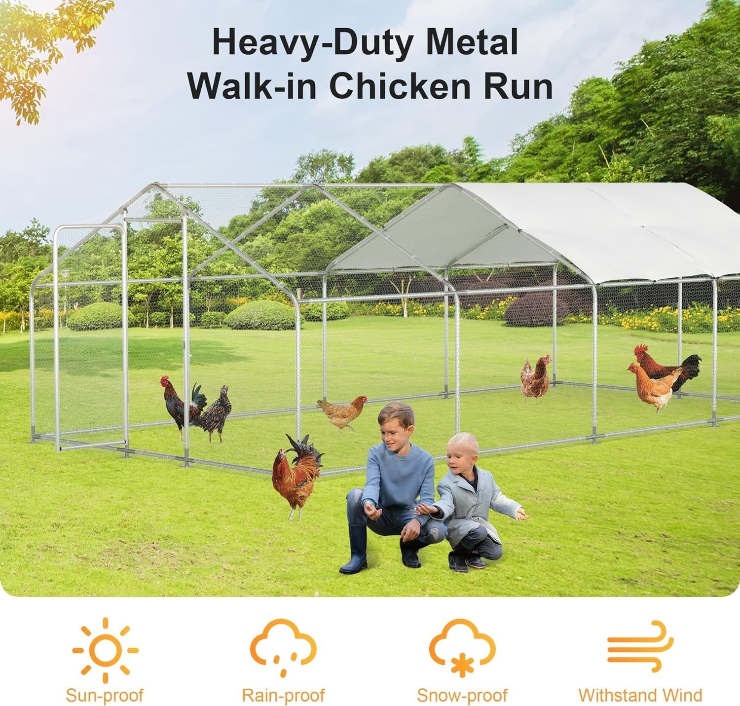 Large Metal Chicken Coop,Walk-in Hen House w/Cover,Poultr