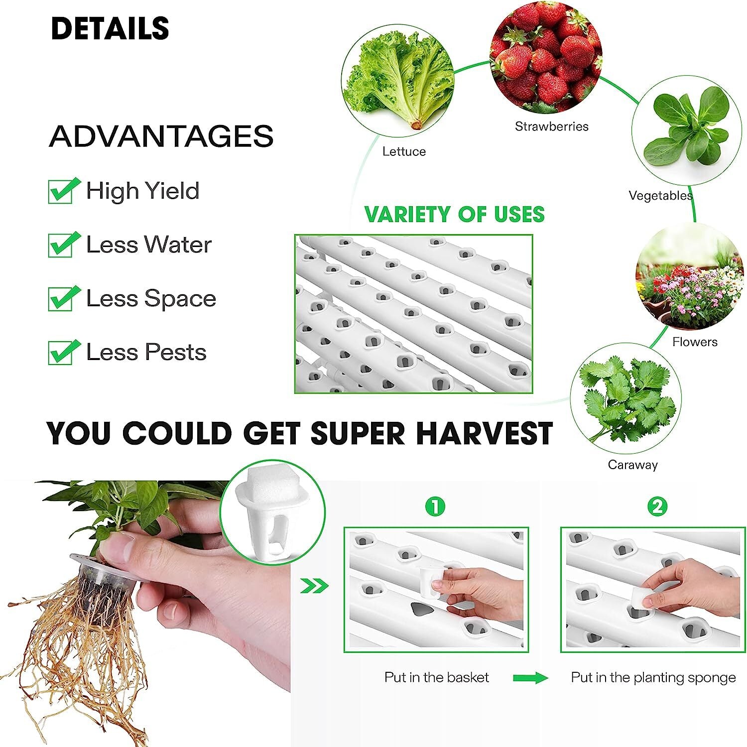 VIVOSUN Hydroponic Site Grow Kit Hydroponics System 36 54 72 90 108 Plant Sites