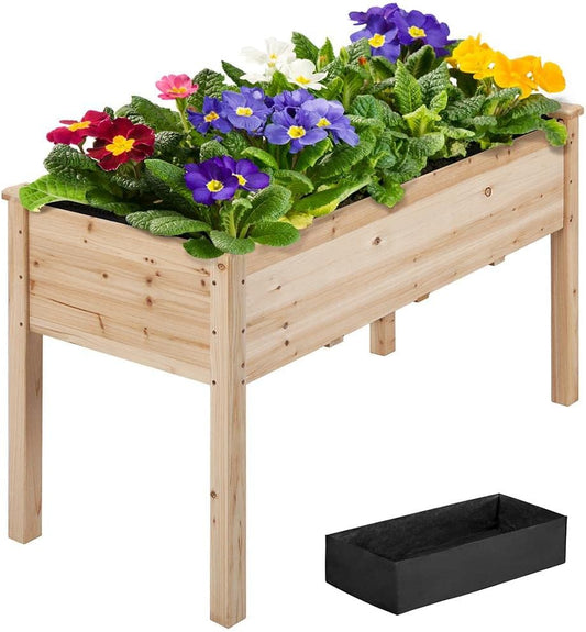 1pc Raised Garden Bed 48x24x30in Elevated Wooden Horticulture Planter Box with Legs Standing Growing Bed for Gardening/Backyard/Patio/Balcony