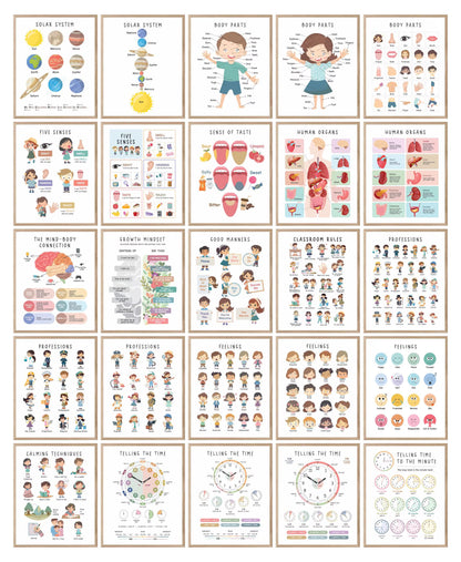 Set of 225 Educational Posters, Neutral Montessori Classroom Decor, Playroom, Homeschool Learning Prints, Homeschool Printable Toddler