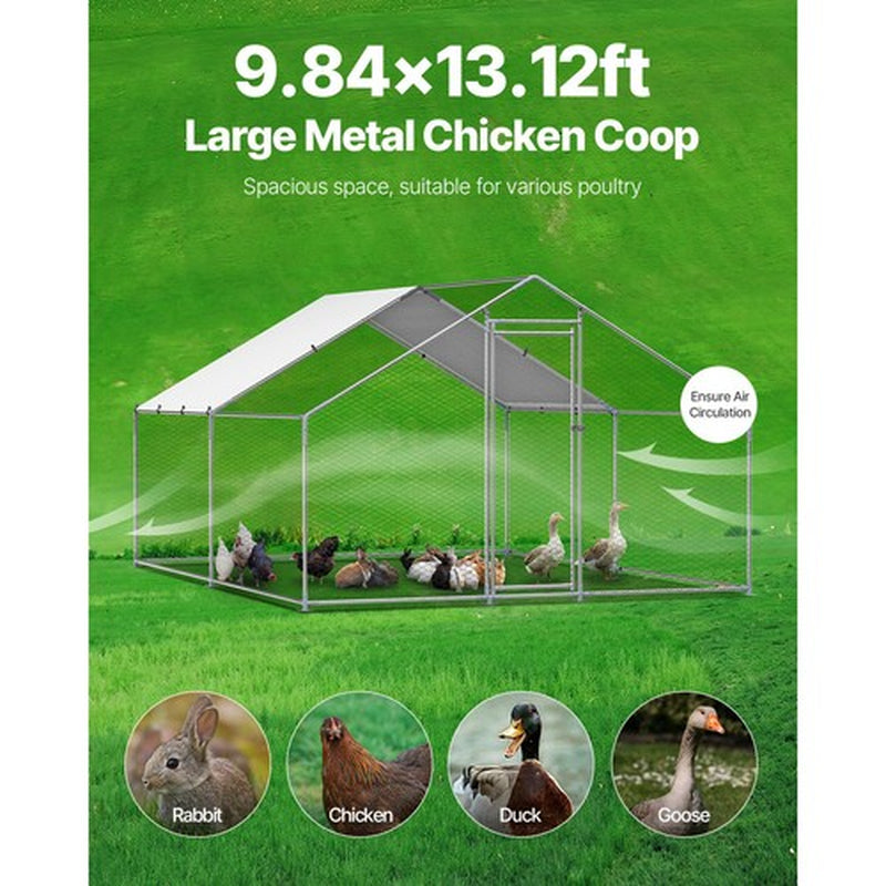 Metal Chicken Coop 9.8x13.1x6.5 ft Walk-in Chicken Run with Cover Spire Roof