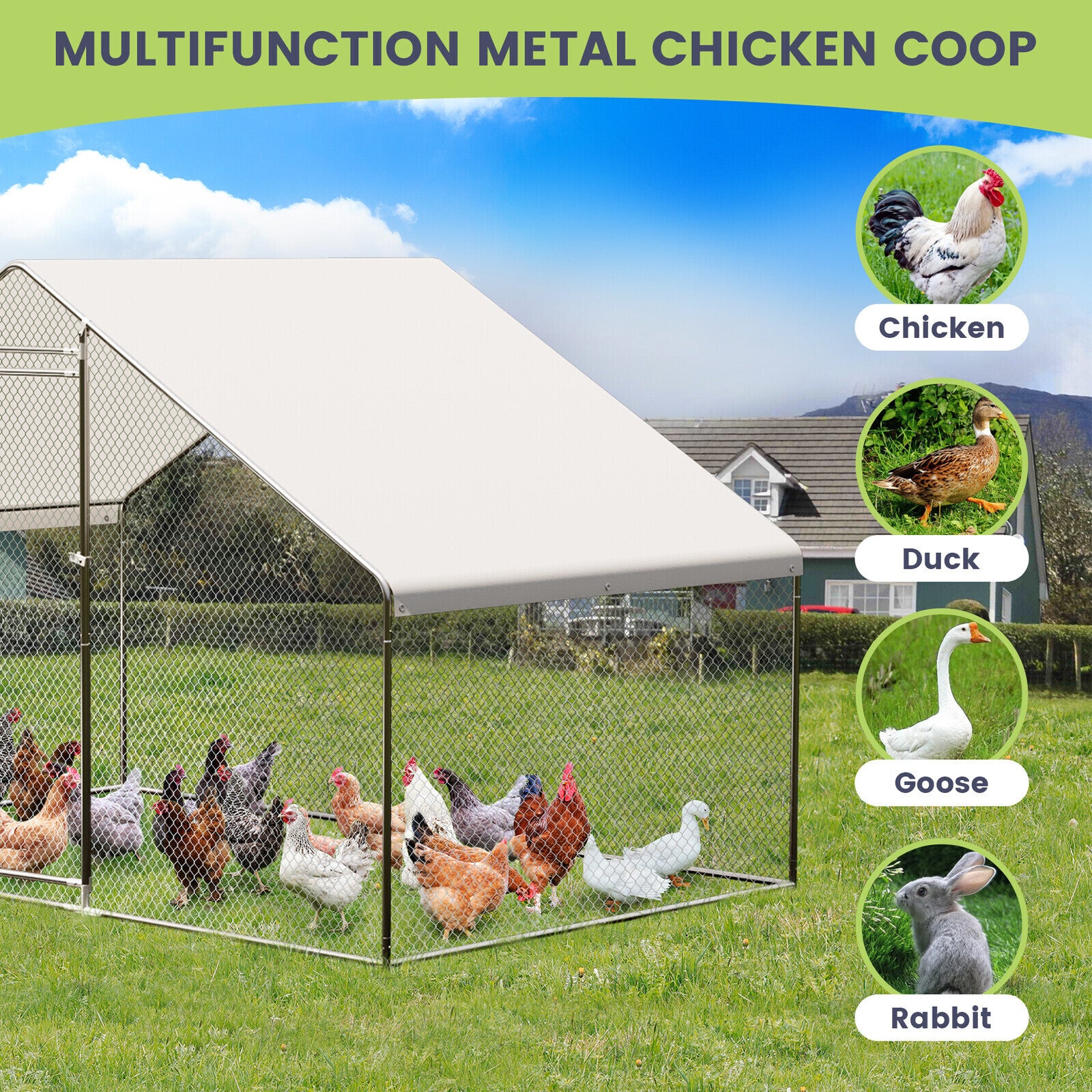 20FTx10FT Walk-in Chicken Coop Poultry Cage Hutches Pet House Chicken Run Cover