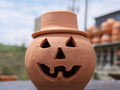Clay Jack-o'-lantern Pumpkin with Hat 1 Quart Terra Cotta from Craven Pottery