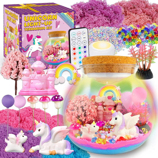 Unicorn Terrarium Crafts Kit for Kids-Led Night Light up & Remote Unicorn Birthday Gifts Toys for Girls Ages5 6 7 8 9 10 Year Old-Christmas Gifts for Girls