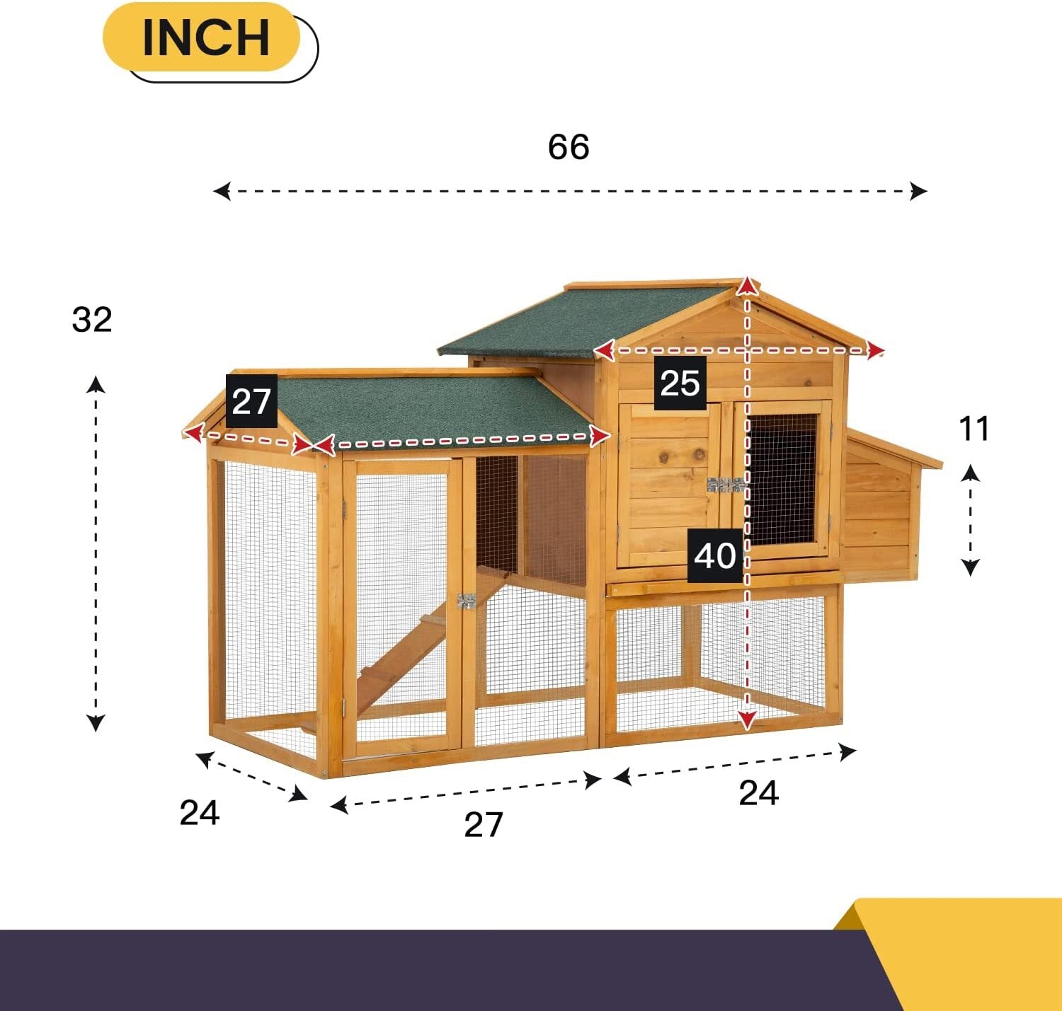 66 Inch Wood Chicken Coop Chicken House Indoor Outdoor Chicken Cage 2-4 Chickens