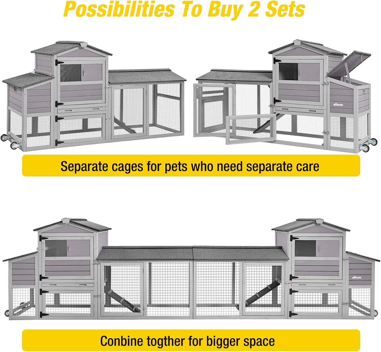 80in Chicken Coop Mobile Hen House Outdoor Wooden Poultry Cage with Wheels Nesting Box Run