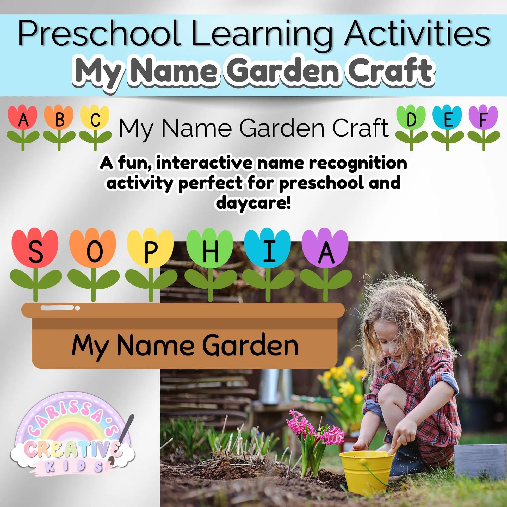 Spring Preschool Name Tracing Activity | Craft Kit For Kids | Homeschool Worksheet Printable | Toddler Busy Book | Sunday School Craft Idea