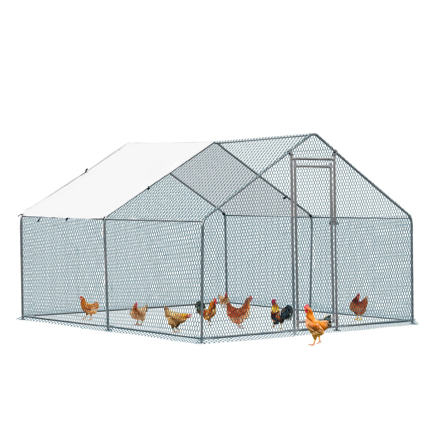 10 x 10FT Metal Walk In Chicken Coop Run Cage Rabbit Hutch Hen House Enclosure