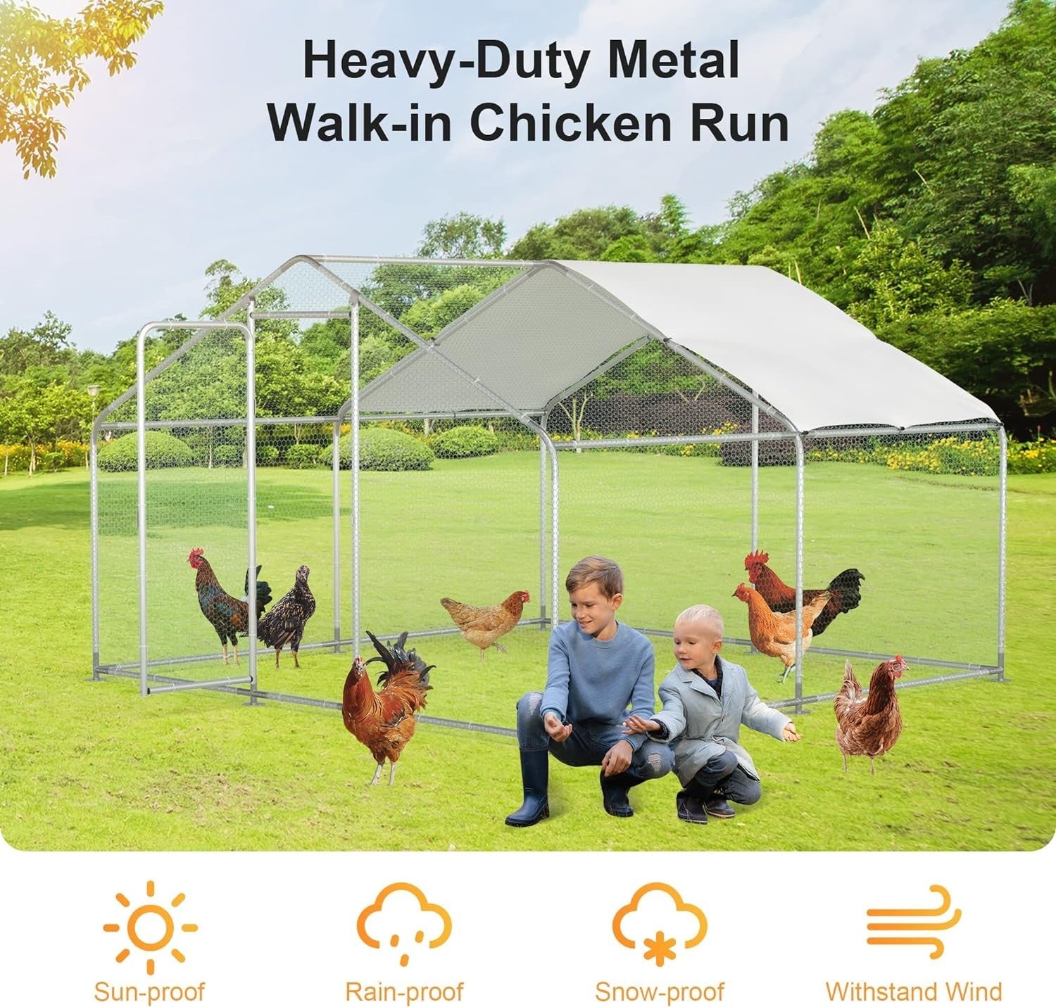 Large Metal Chicken Coop,Walk-in Hen House w/Cover,Poultr