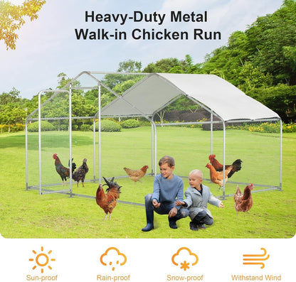 Large Metal Chicken Coop,Walk-in Hen House w/Cover,Poultr
