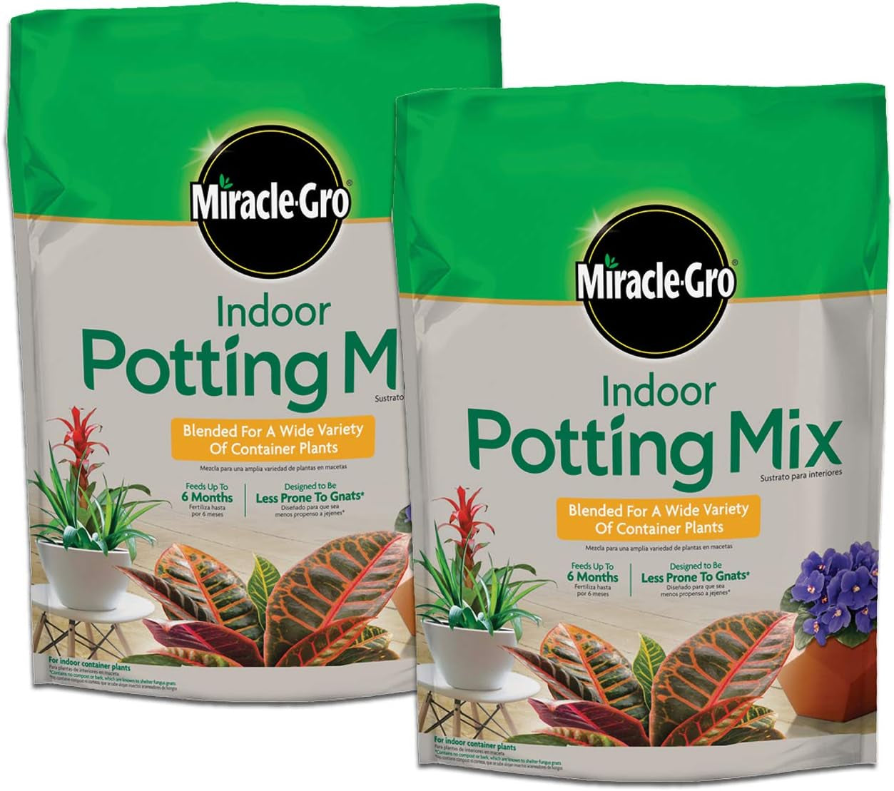 Indoor Potting Mix, Blended for a Variety of Houseplants, Feeds for up to 6 Months, 6 qt., 2-Pack