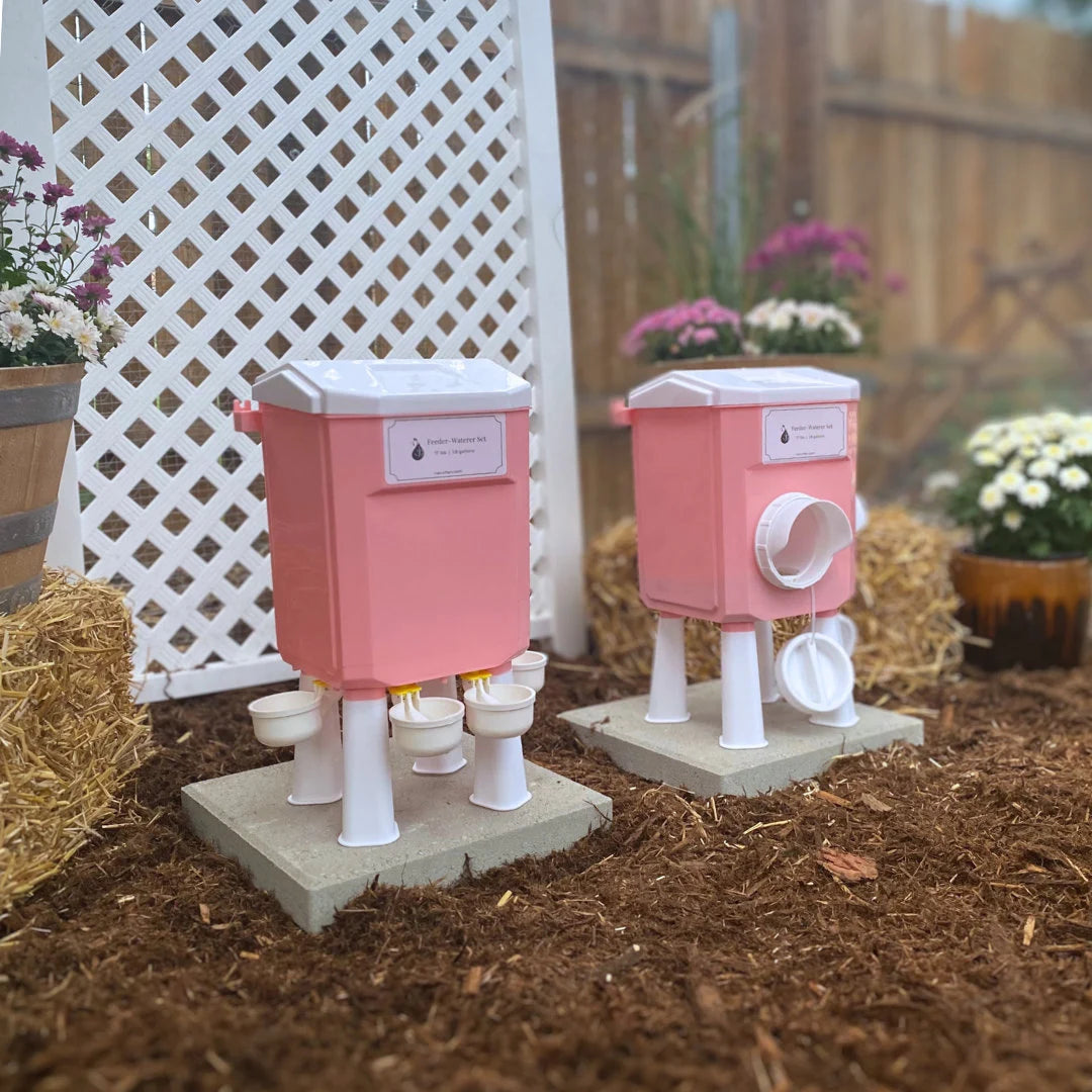 Cottage Pink Chicken Feeder Waterer Set