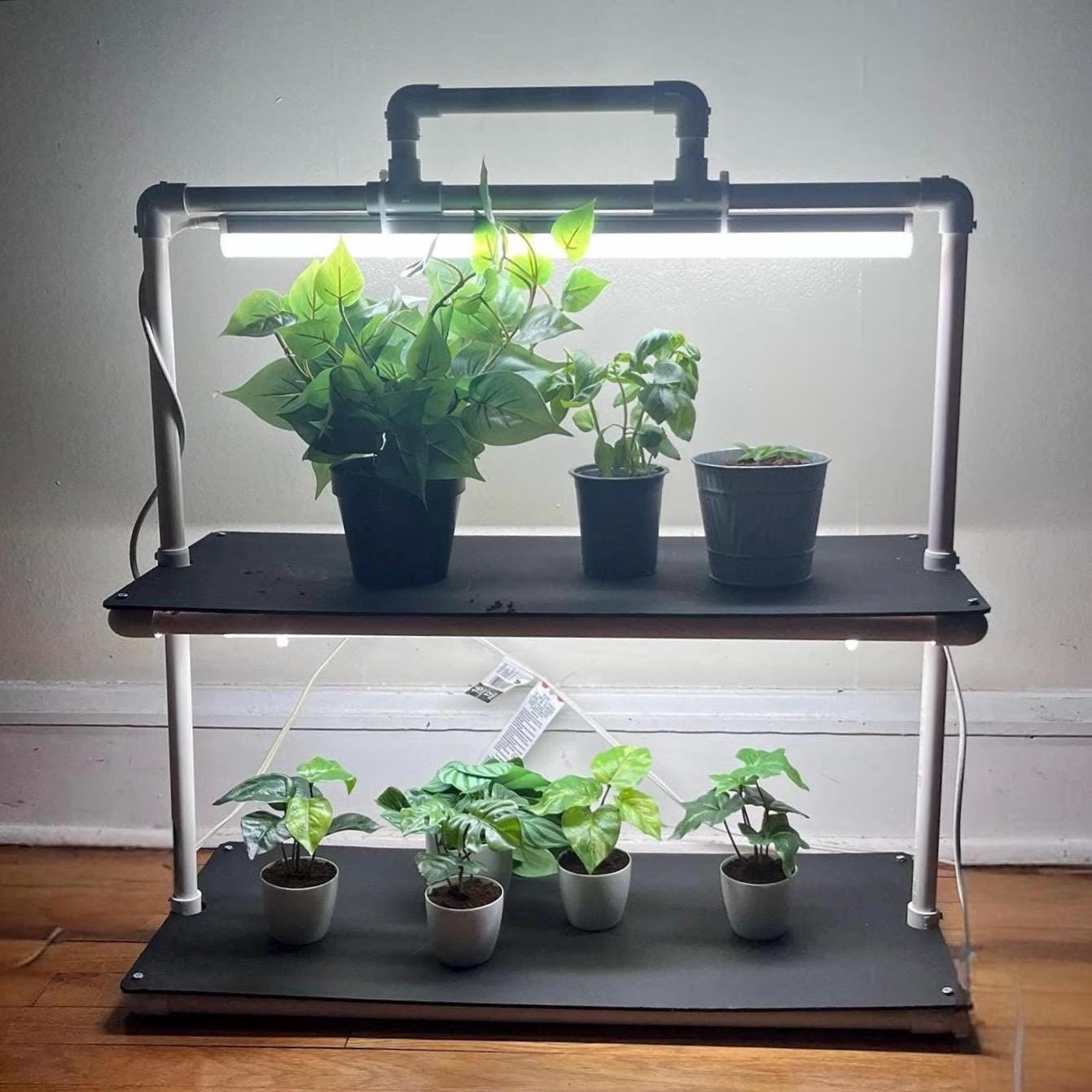 LED Grow Light Plant Stand with two Shelves & Two 10 W Full-Spectrum Light Bars for Seed Starting