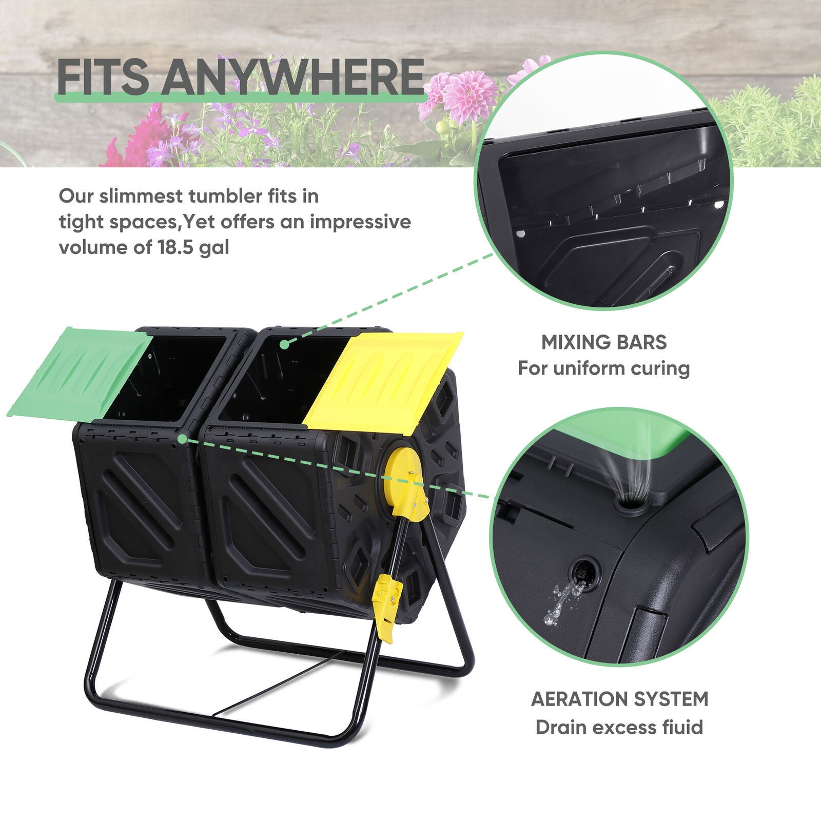 Compost Tumbler Bin 37Gal Outdoor Composter Fast Create Fertile 360°Dual Chamber