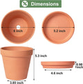 6 inch Terracotta & Clay Pots for Plants with Saucer, Medium Terra Cotta Plant Pots with Drainage Hole, Flowerpot with Tray, Terracotta Pot for Indoor Outdoor Plant - Pack of 4 Planters