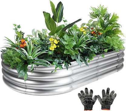 4x2x1 Ft Galvanized Raised Garden Bed with Open Bottom, Outdoor Thickening Oval Planter Box for Herbs, Vegetables, Fruits