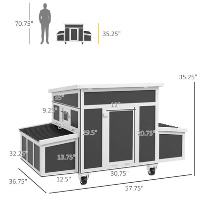 PawHut Wooden Chicken Coop with Nesting Box for 6 Chickens, Dark Gray
