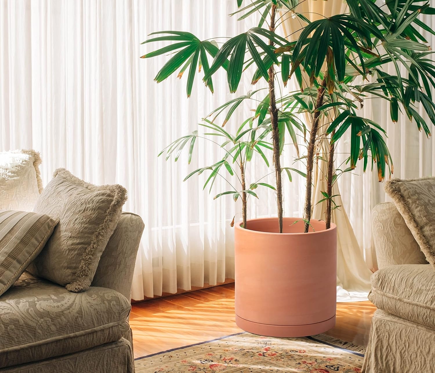 X-Large 12 Inch Terracotta Plant Pot with Drainage Hole and Saucer, Round Cylinder Planter Pot for Indoor Plants, 40-X-A-6