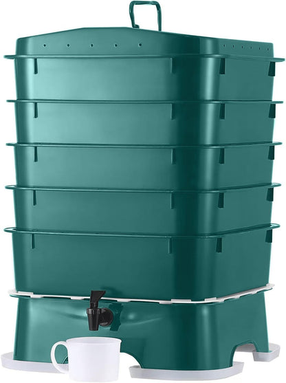 The Original  ® Plus 5 – Tray Worm Composter -Dark Green,Sustainable Design for Both Indoor & Outdoor, Worm Compost Bin for Vermicomposting Starter, Recycling Food Wastes