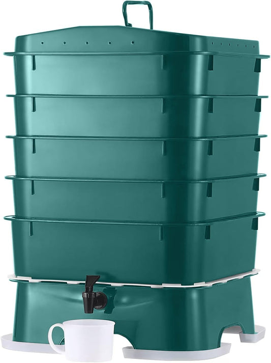 The Original  ® Plus 5 – Tray Worm Composter -Dark Green,Sustainable Design for Both Indoor & Outdoor, Worm Compost Bin for Vermicomposting Starter, Recycling Food Wastes