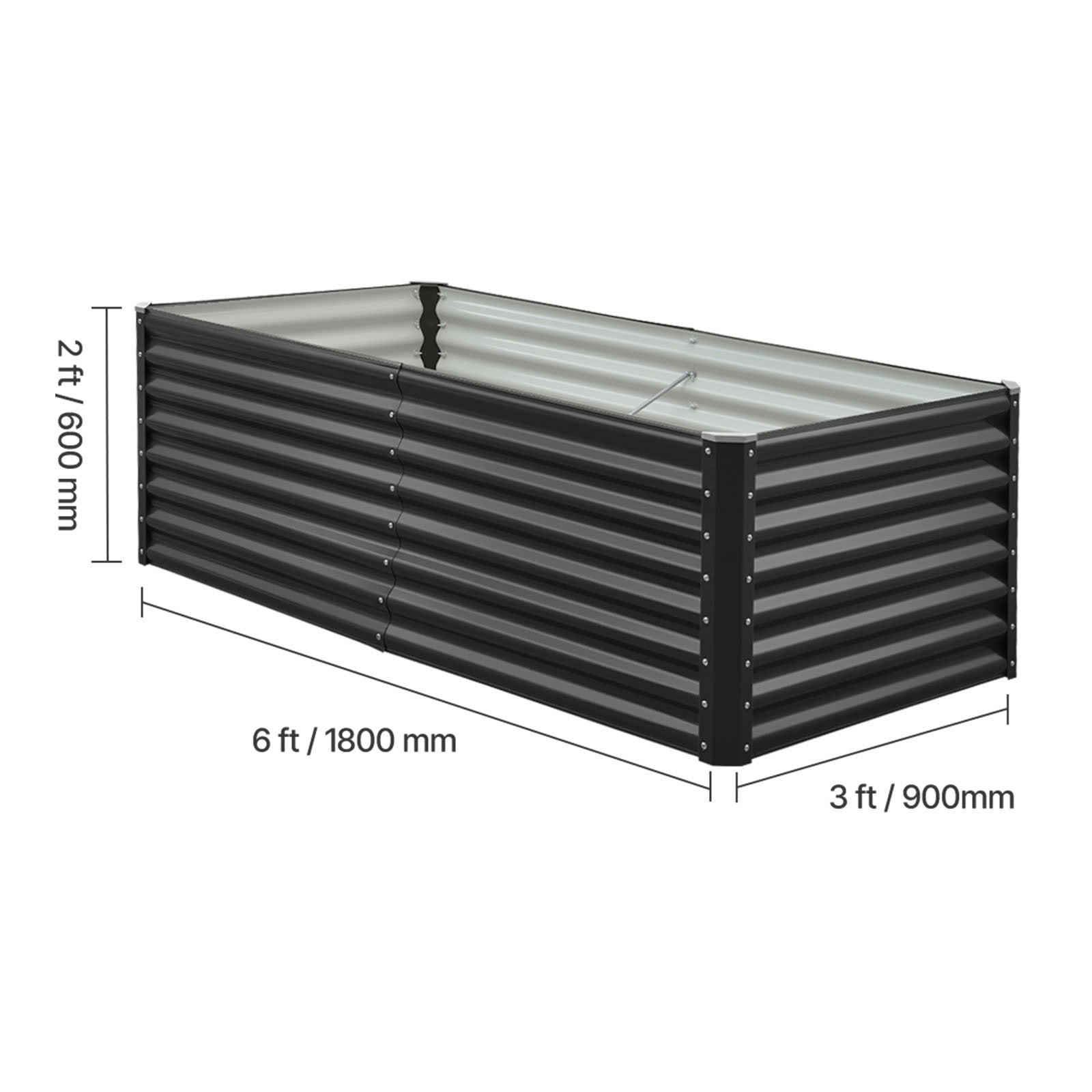 Uimoso Metal Raised Garden Bed Galvanized Planter Box 6x3x2 ft Gray for Outdoors