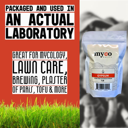 Ultra-Fine Lab Grade Gypsum for Mushroom Substrates, Brewing, Tofu - No Additives, 97% Calcium Sulfate 22.5% Calcium (Ca) 18% Sulfur (S) - Packaged in HEPA Enclosure