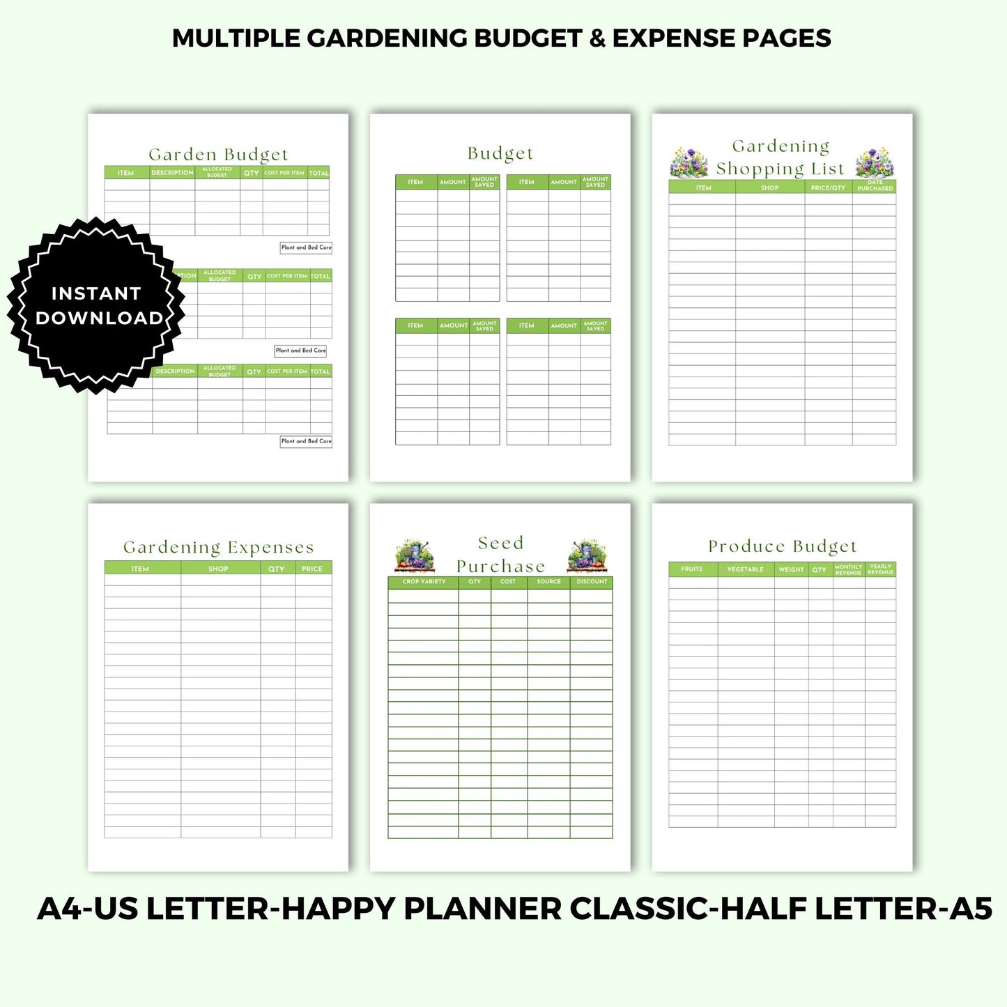 Printable Garden Planner |Garden Organizer | Square Foot Garden Planner | Plants Records | Gardening Checklist | Inventory | Plant Planner
