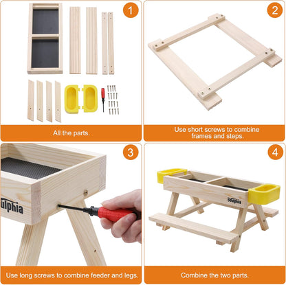 Chicken Feeders and Waterers, Chicken Feeder No Waste Kit with Picnic Table and 2 Water Feeder, Handmade Wooden Chicken Supplies & Accessories for Chicken Coop