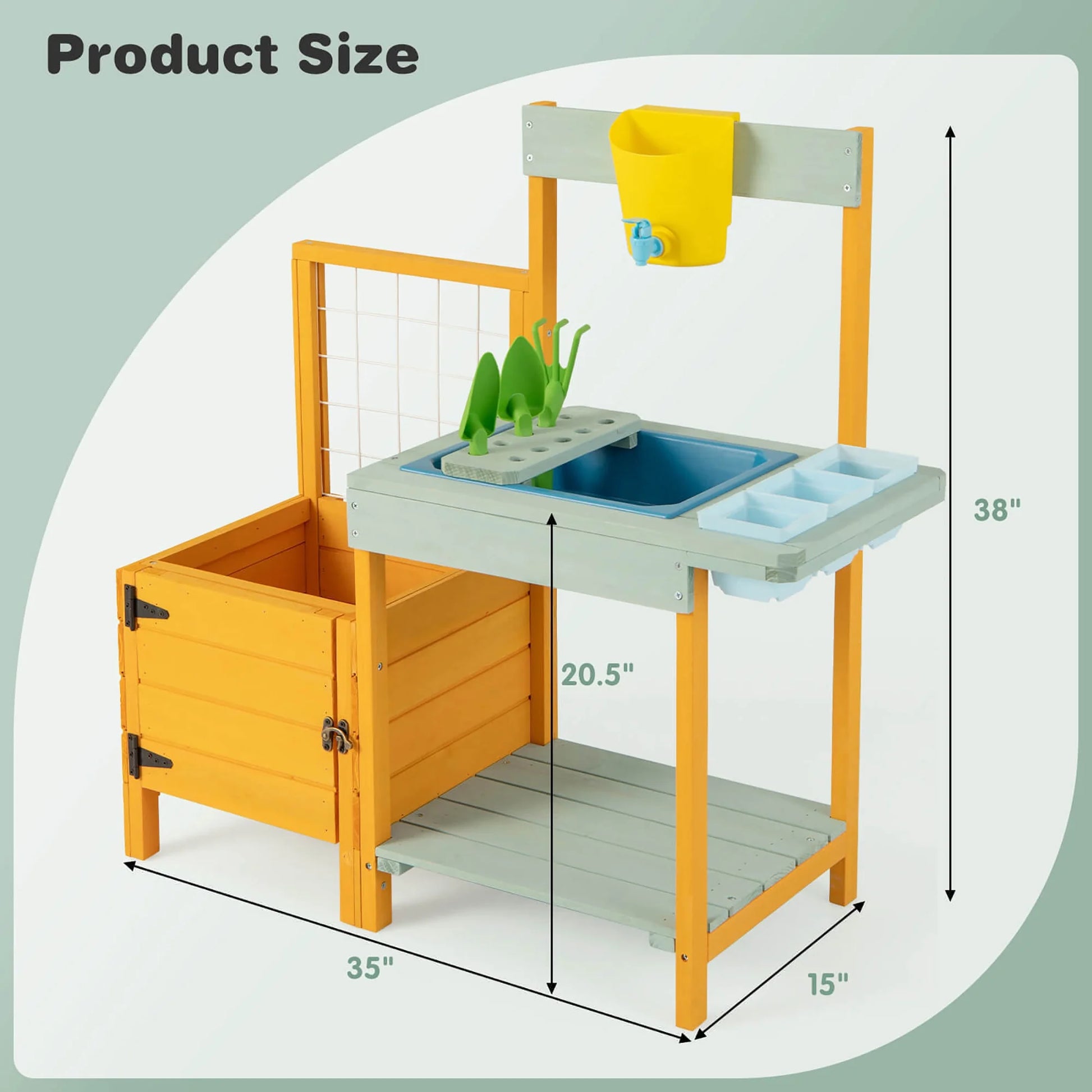 Wooden Potting Bench for Kids w/ See-Through Window Planter Box Garden Trellis
