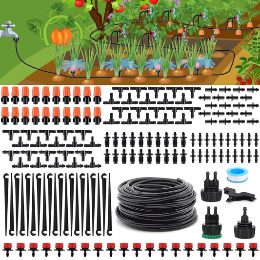 Drip Irrigation Kit, 50ft Irrigation System for Garden with 1/4" Irrigation Tubing DIY Saving Water Automatic Watering System for Garden, Greenhouse, Flower Bed, Patio, Lawn