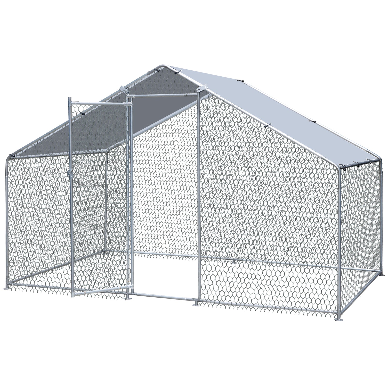 10x6FT Metal Chicken Coop Walk-in Poultry Cage Chicken Runs with Roof Cover Yard