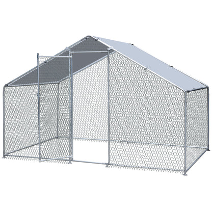 10x6FT Metal Chicken Coop Walk-in Poultry Cage Chicken Runs with Roof Cover Yard