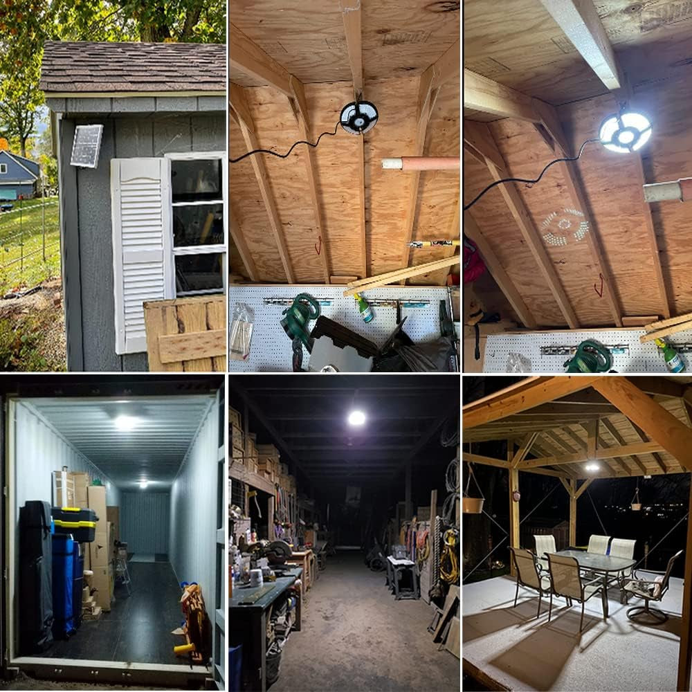 Solar Shed Light-Daytime or Night,4+1 Leaves 136Leds Brighter Solar Light Indoor&Outdoor with Remote,IP65 Barn/Chicken Coop/Workshop/Ceiling/Pendant Lamp for Patio,Garden,Yard,Gazebo